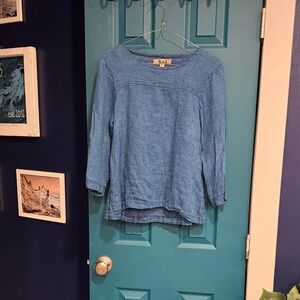 Flax Women's Blue 100% linen top - S